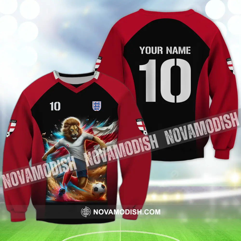 Unisex Shirt - Custom Name And Number Lion Playing Ball England Euro 2024 Long Sleeve / S T-shirt