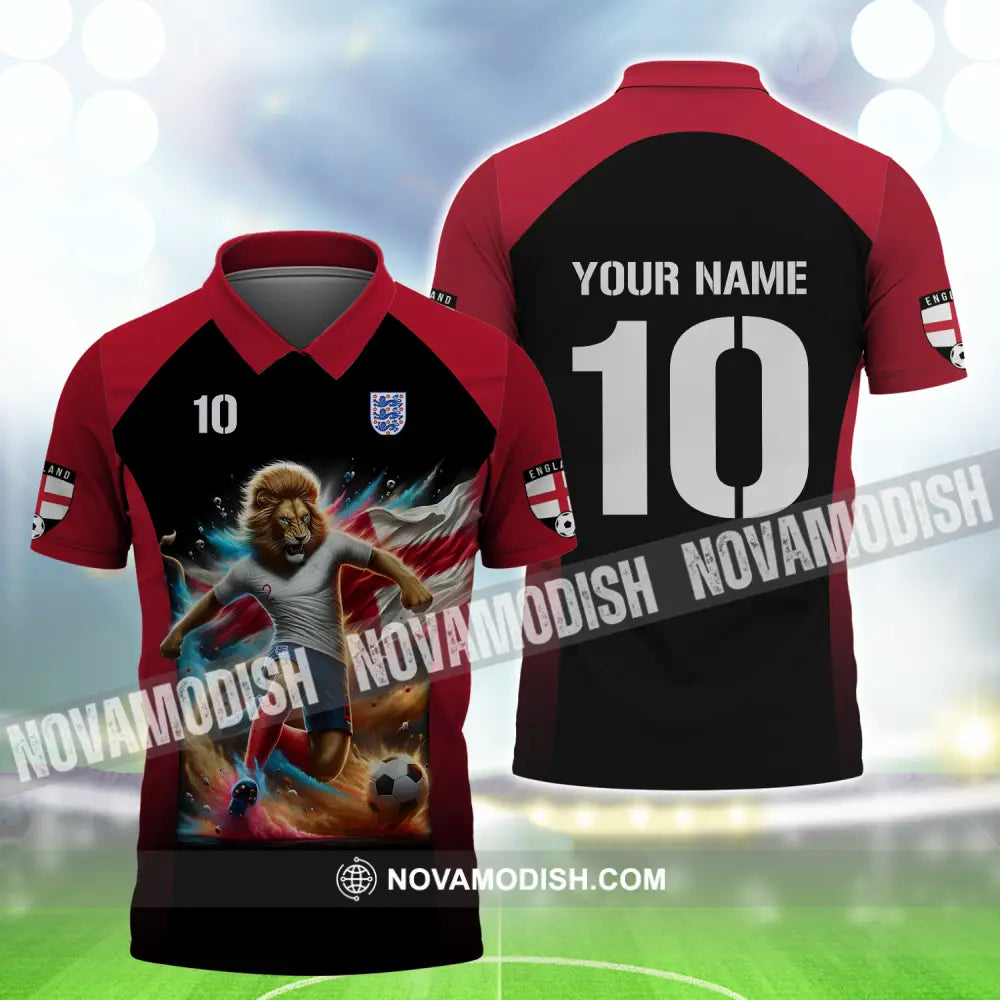 Unisex Shirt - Custom Name And Number Lion Playing Ball England Euro 2024 Polo Shirt / S T-shirt