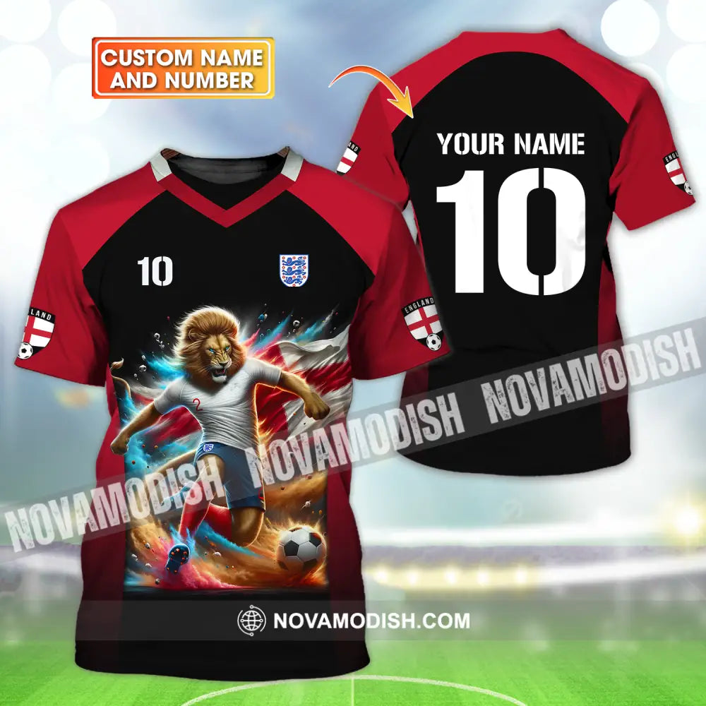 Unisex Shirt - Custom Name And Number Lion Playing Ball England Euro 2024 T-shirt