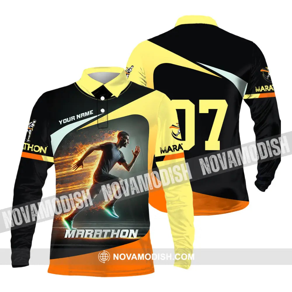 Unisex Shirt Custom Name And Number Marathon Lover Gift Long Sleeve Polo / S T-Shirt