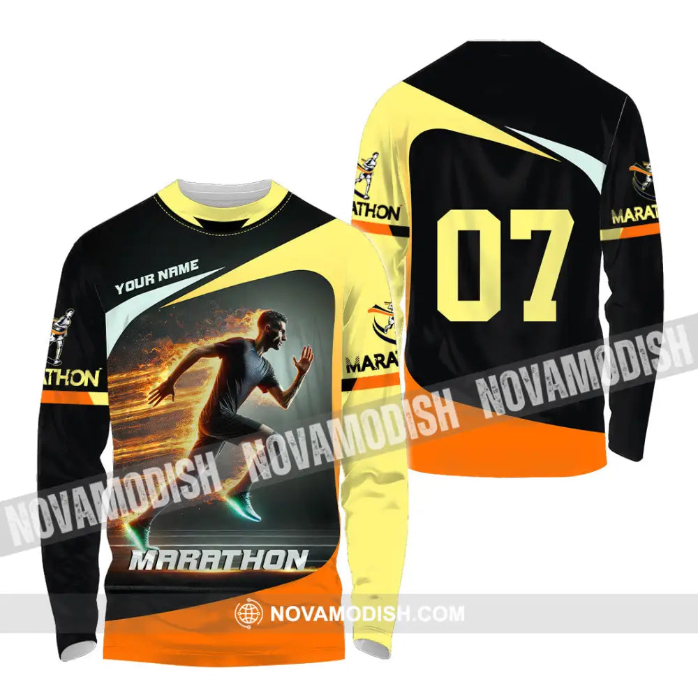 Unisex Shirt Custom Name And Number Marathon Lover Gift Long Sleeve / S T-Shirt
