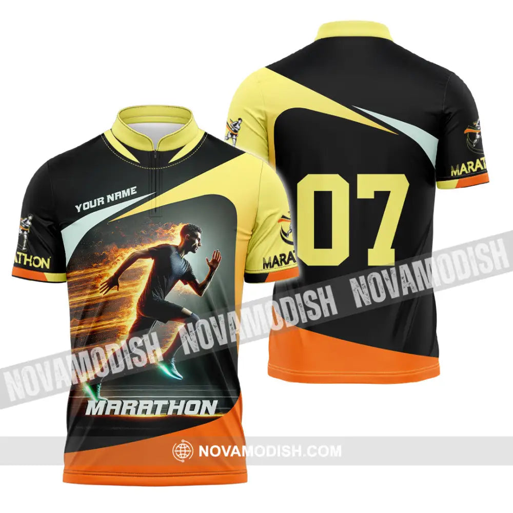 Unisex Shirt Custom Name And Number Marathon Lover Gift Zipper Polo / S T-Shirt