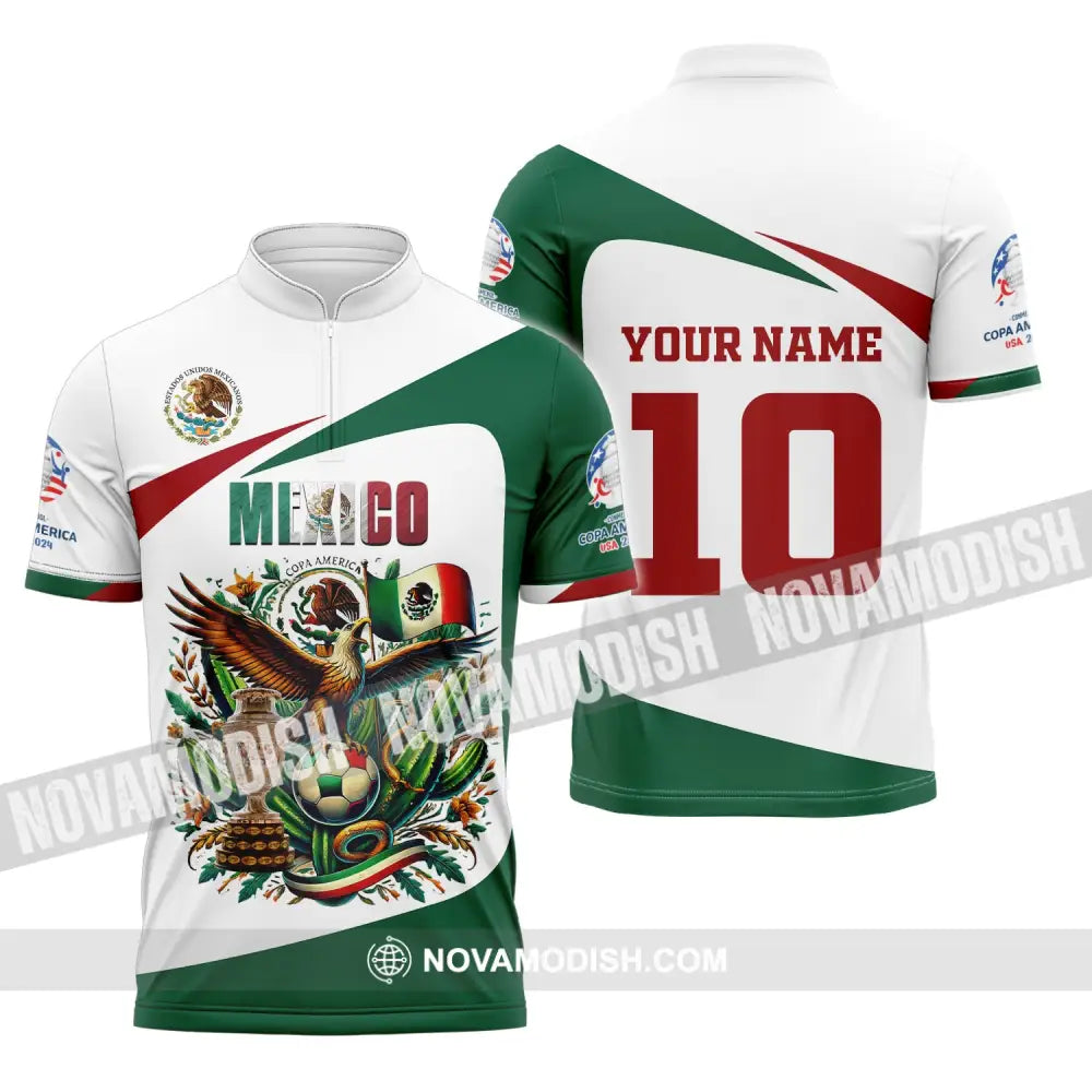 Unisex Shirt Custom Name And Number Mexico Football Polo Long Sleeve Zipper / S T-Shirt