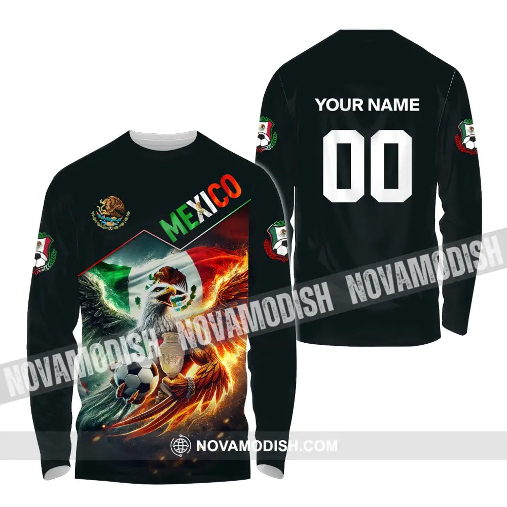 Unisex Shirt Custom Name And Number Mexico Football T-Shirt Euro 2024 Polo Long Sleeve / S