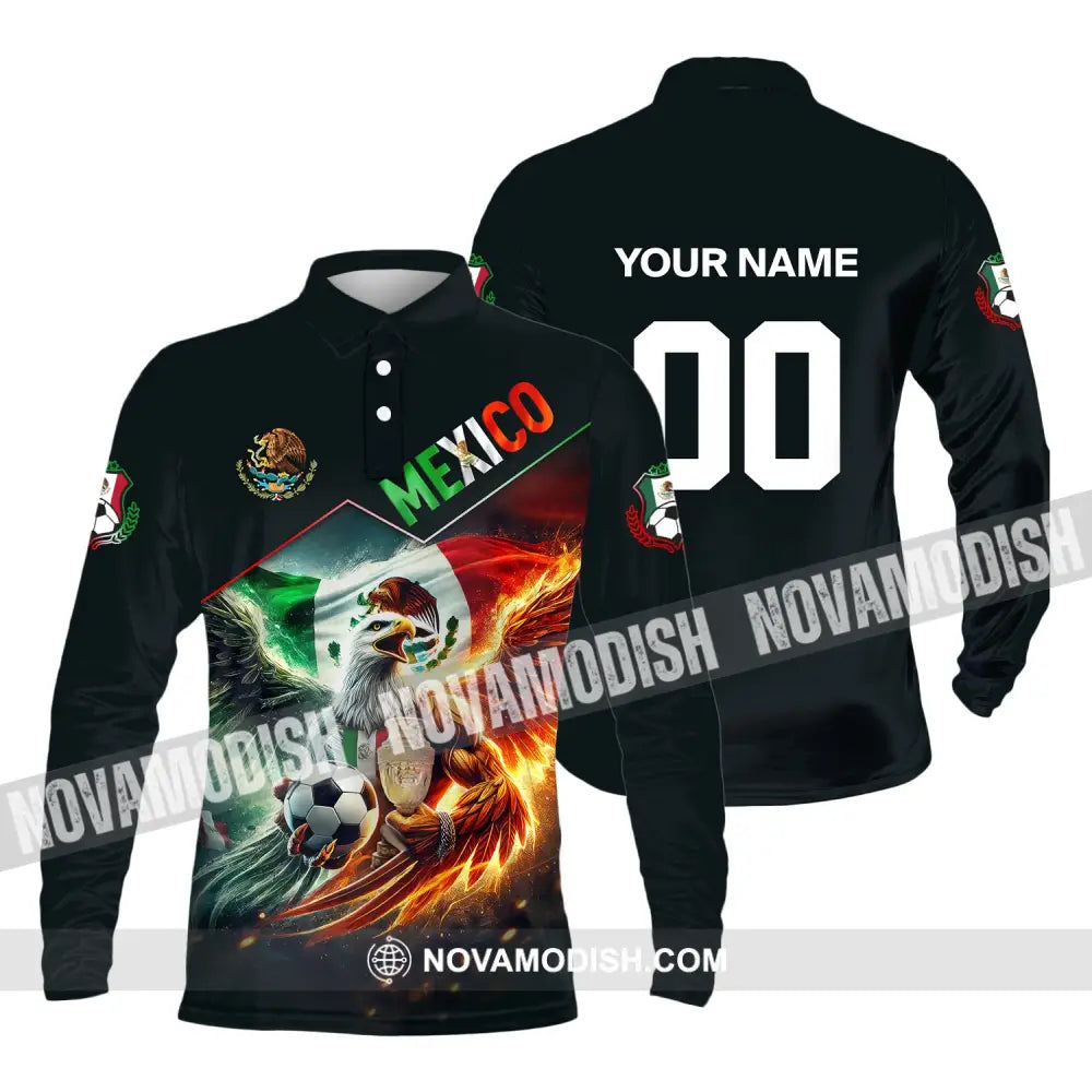 Unisex Shirt Custom Name And Number Mexico Football T-Shirt Euro 2024 Polo Long Sleeve / S