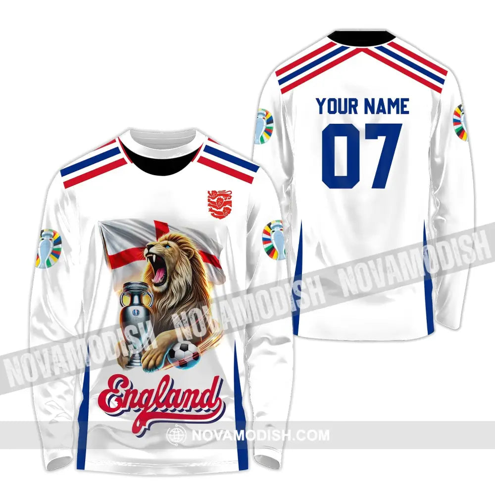 Unisex Shirt - Custom Name And Number National Team Euro 2024 Lion England Long Sleeve / S T-Shirt