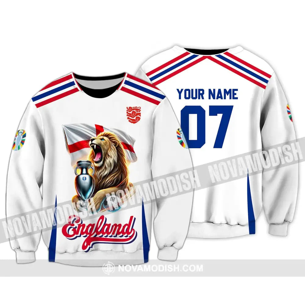 Unisex Shirt - Custom Name And Number National Team Euro 2024 Lion England Long Sleeve / S T-Shirt