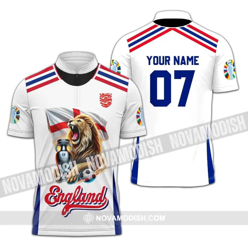 Unisex Shirt - Custom Name And Number National Team Euro 2024 Lion England Zipper Polo / S T-Shirt