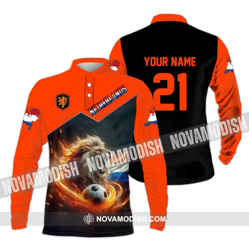 Unisex Shirt - Custom Name And Number National Team Netherlands Long Sleeve Polo / S T-Shirt