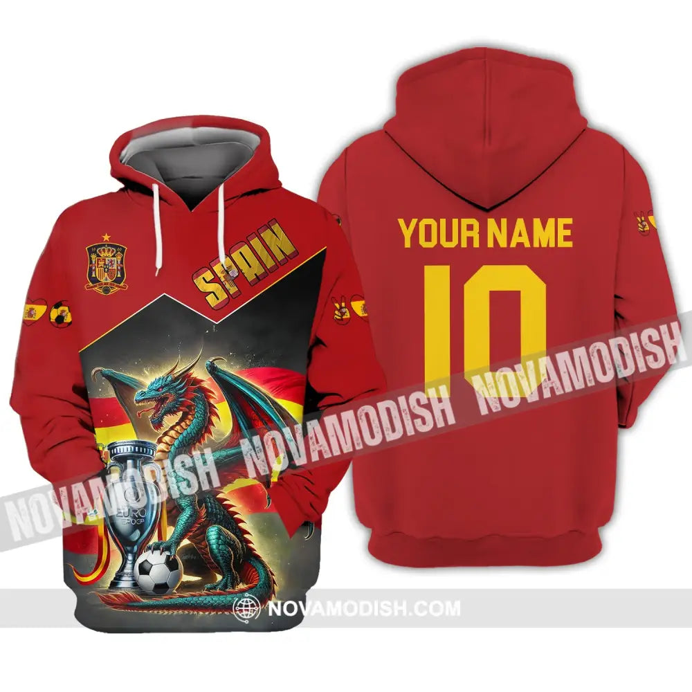 Unisex Shirt - Custom Name And Number National Team Spain Heart Ball Fly Dragon Hoodie / S T-Shirt