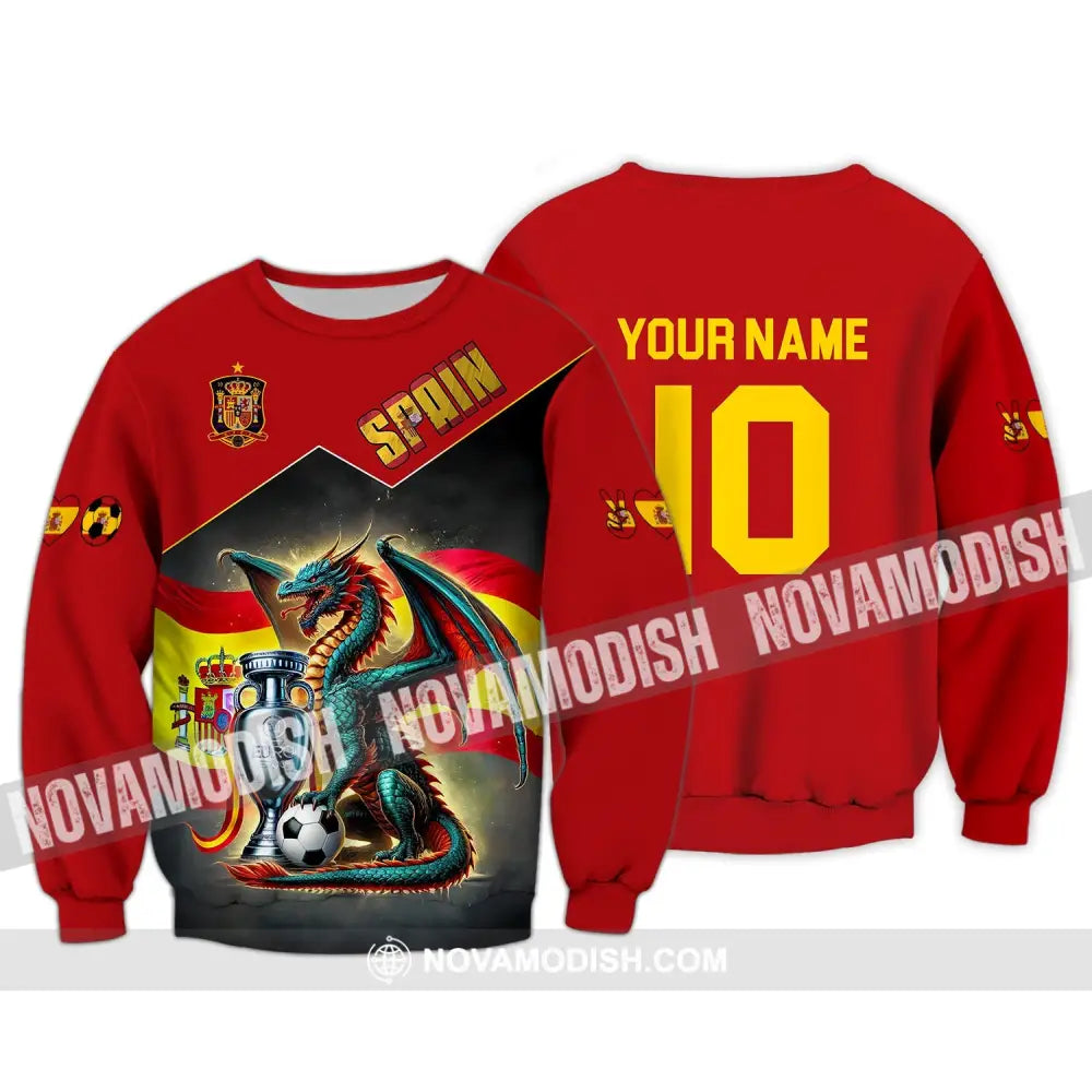 Unisex Shirt - Custom Name And Number National Team Spain Heart Ball Fly Dragon Long Sleeve / S