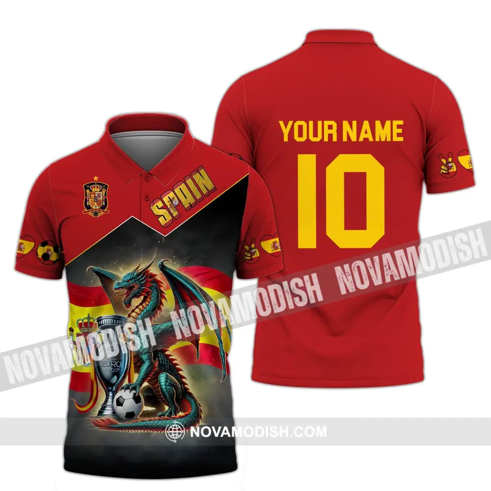 Unisex Shirt - Custom Name And Number National Team Spain Heart Ball Fly Dragon Polo / S T-Shirt