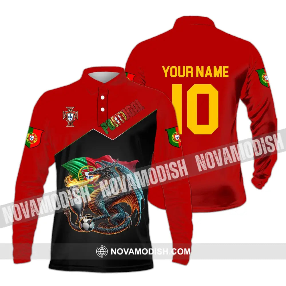 Unisex Shirt - Custom Name And Number National Team Sport Portugal Long Sleeve Polo / S T-Shirt