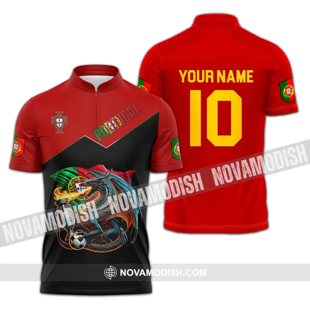 Unisex Shirt - Custom Name And Number National Team Sport Portugal Zipper Polo / S T-Shirt