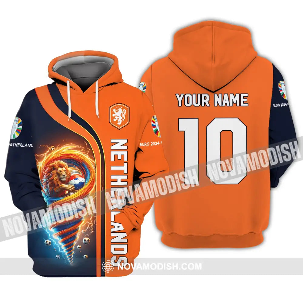 Unisex Shirt Custom Name And Number Netherlands Euro 2024 Football Polo Long Sleeve Hoodie / S