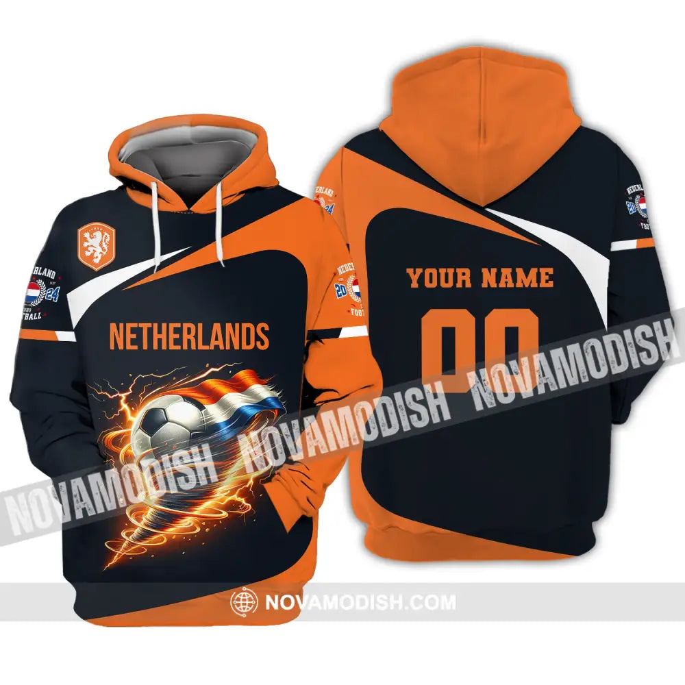 Unisex Shirt Custom Name And Number Netherlands Euro 2024 Football Polo Long Sleeve Hoodie / S