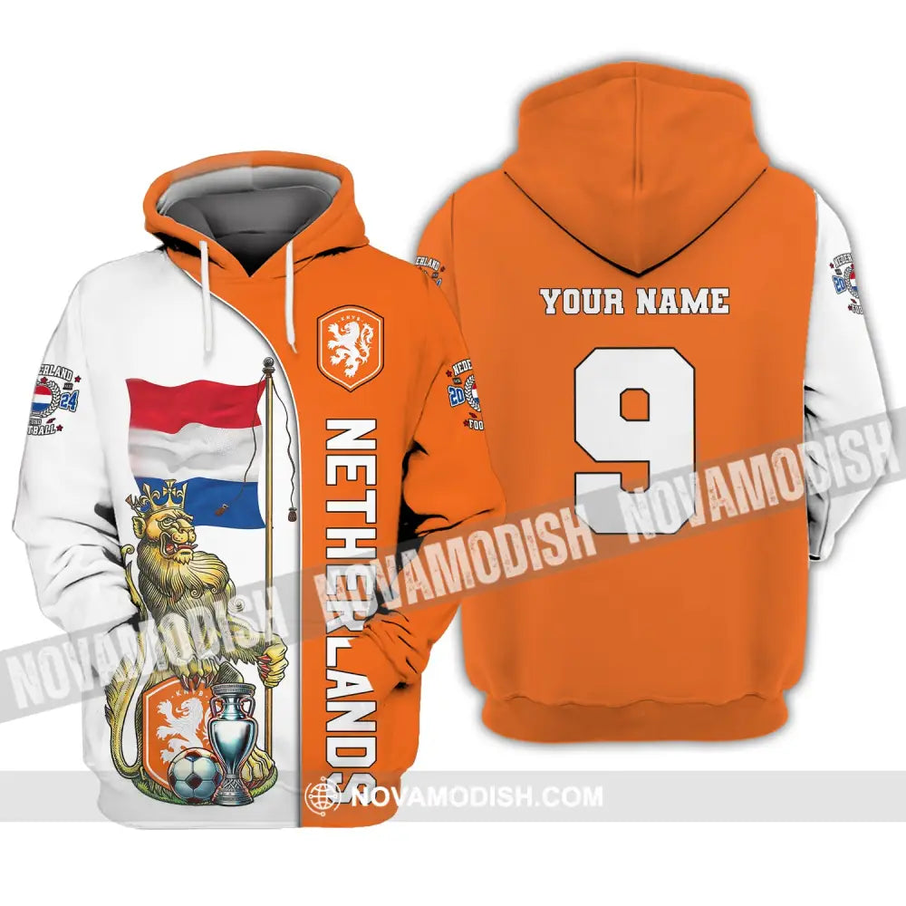 Unisex Shirt Custom Name And Number Netherlands Euro 2024 Football Polo Long Sleeve Hoodie / S