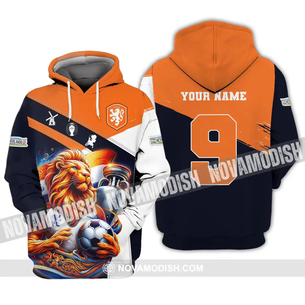 Unisex Shirt Custom Name And Number Netherlands Euro 2024 Football Polo Long Sleeve Hoodie / S