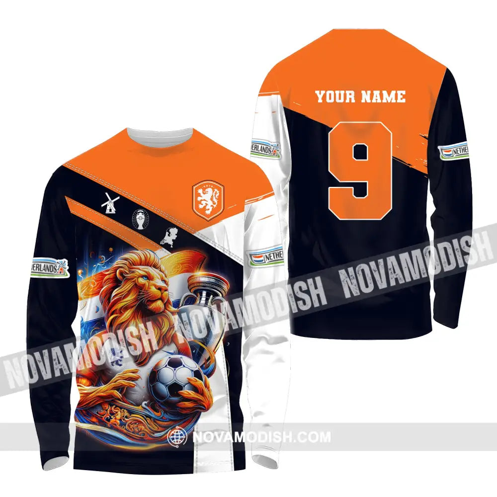 Unisex Shirt Custom Name And Number Netherlands Euro 2024 Football Polo Long Sleeve / S T-Shirt