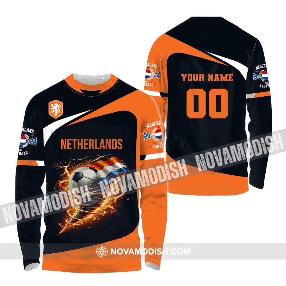 Unisex Shirt Custom Name And Number Netherlands Euro 2024 Football Polo Long Sleeve / S T-Shirt