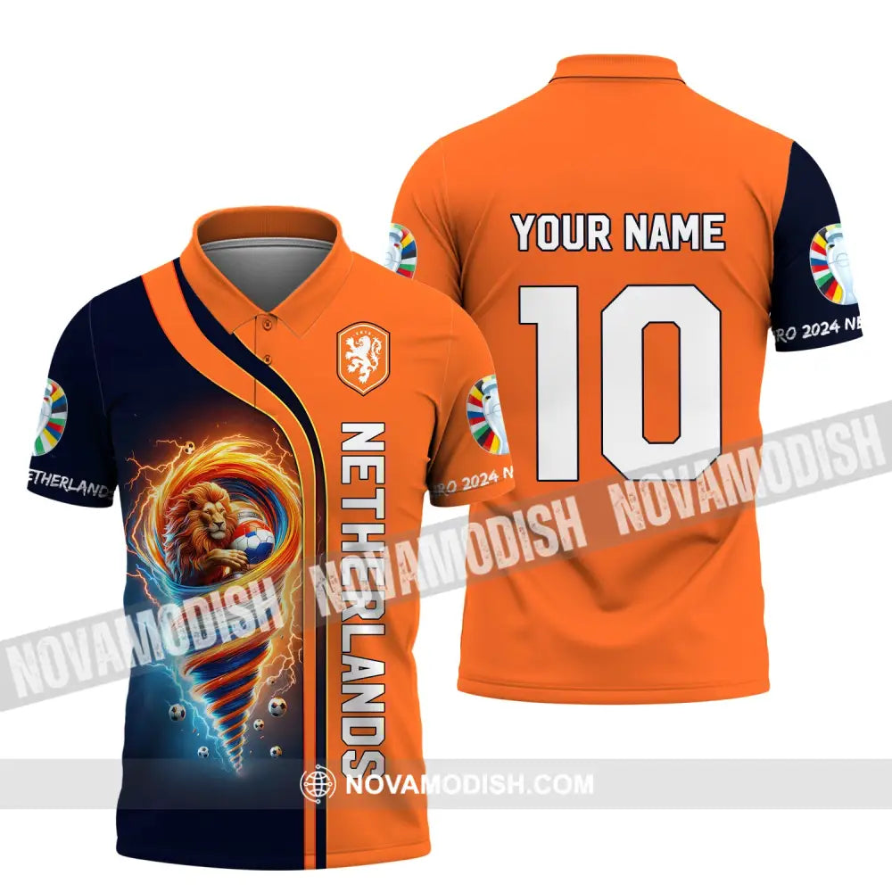 Unisex Shirt Custom Name And Number Netherlands Euro 2024 Football Polo Long Sleeve / S T-Shirt