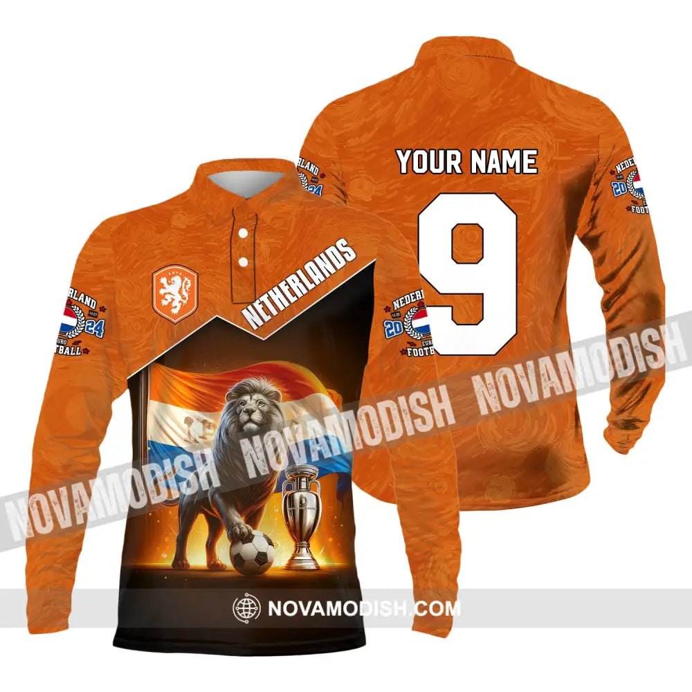 Unisex Shirt Custom Name And Number Netherlands Euro 2024 Football Polo Long Sleeve / S T-Shirt