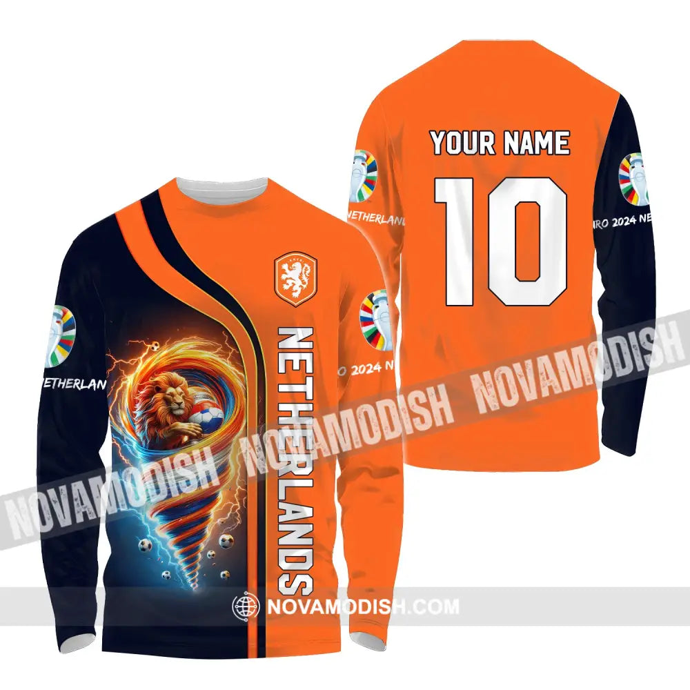 Unisex Shirt Custom Name And Number Netherlands Euro 2024 Football Polo Long Sleeve / S T-Shirt