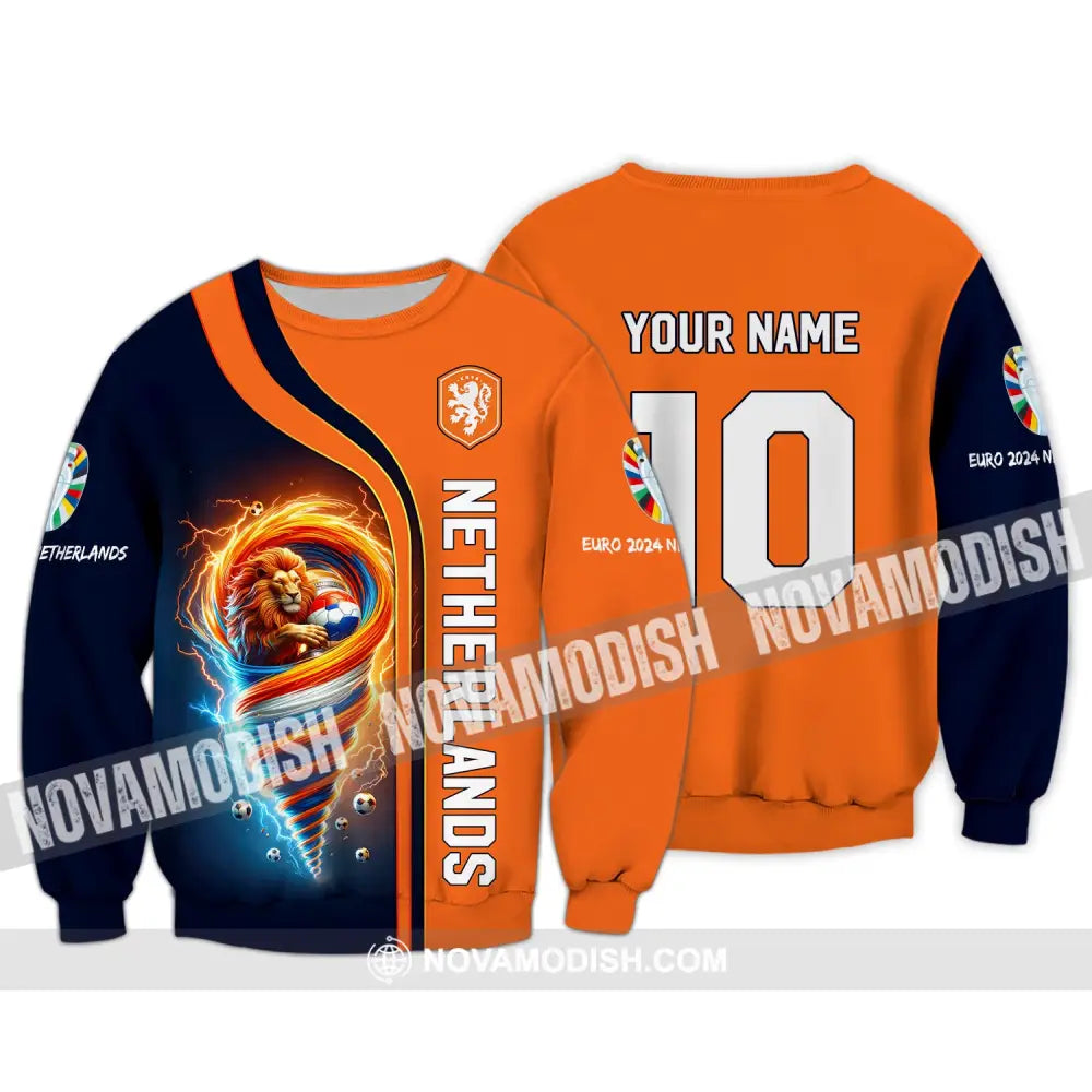 Unisex Shirt Custom Name And Number Netherlands Euro 2024 Football Polo Long Sleeve / S T-Shirt