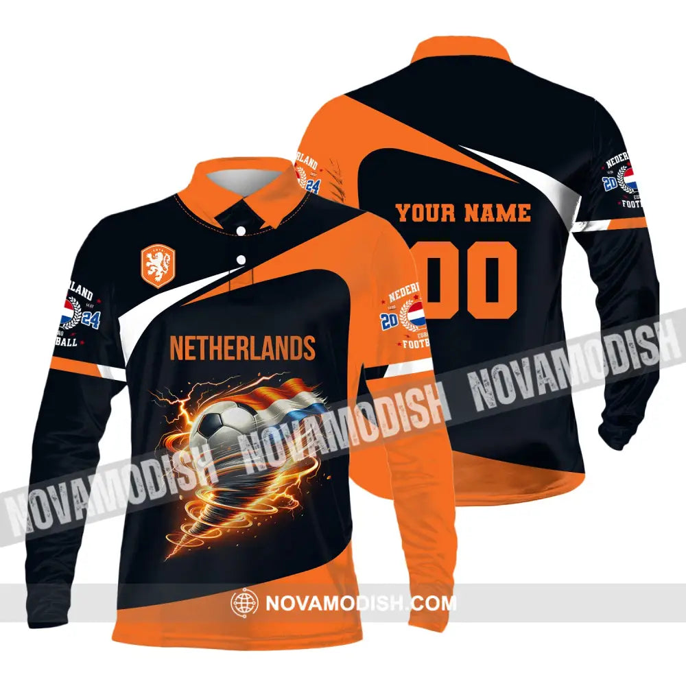 Unisex Shirt Custom Name And Number Netherlands Euro 2024 Football Polo Long Sleeve / S T-Shirt