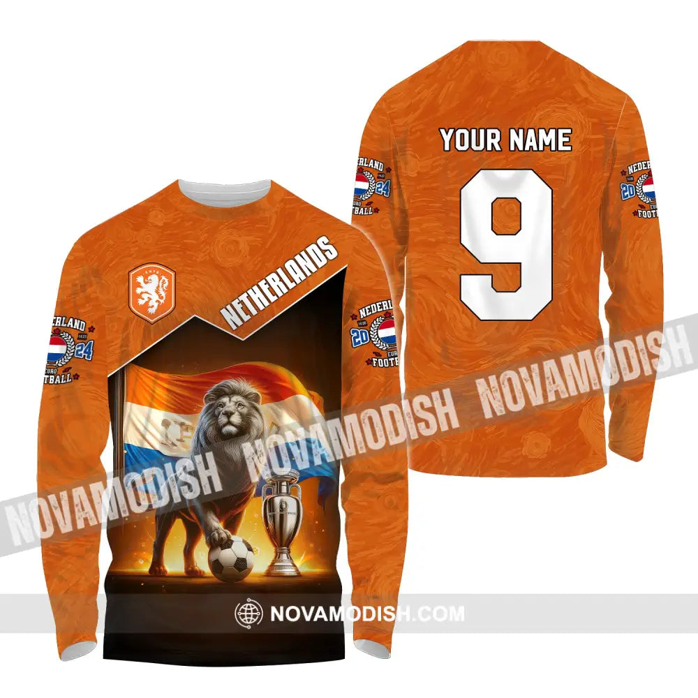 Unisex Shirt Custom Name And Number Netherlands Euro 2024 Football Polo Long Sleeve / S T-Shirt