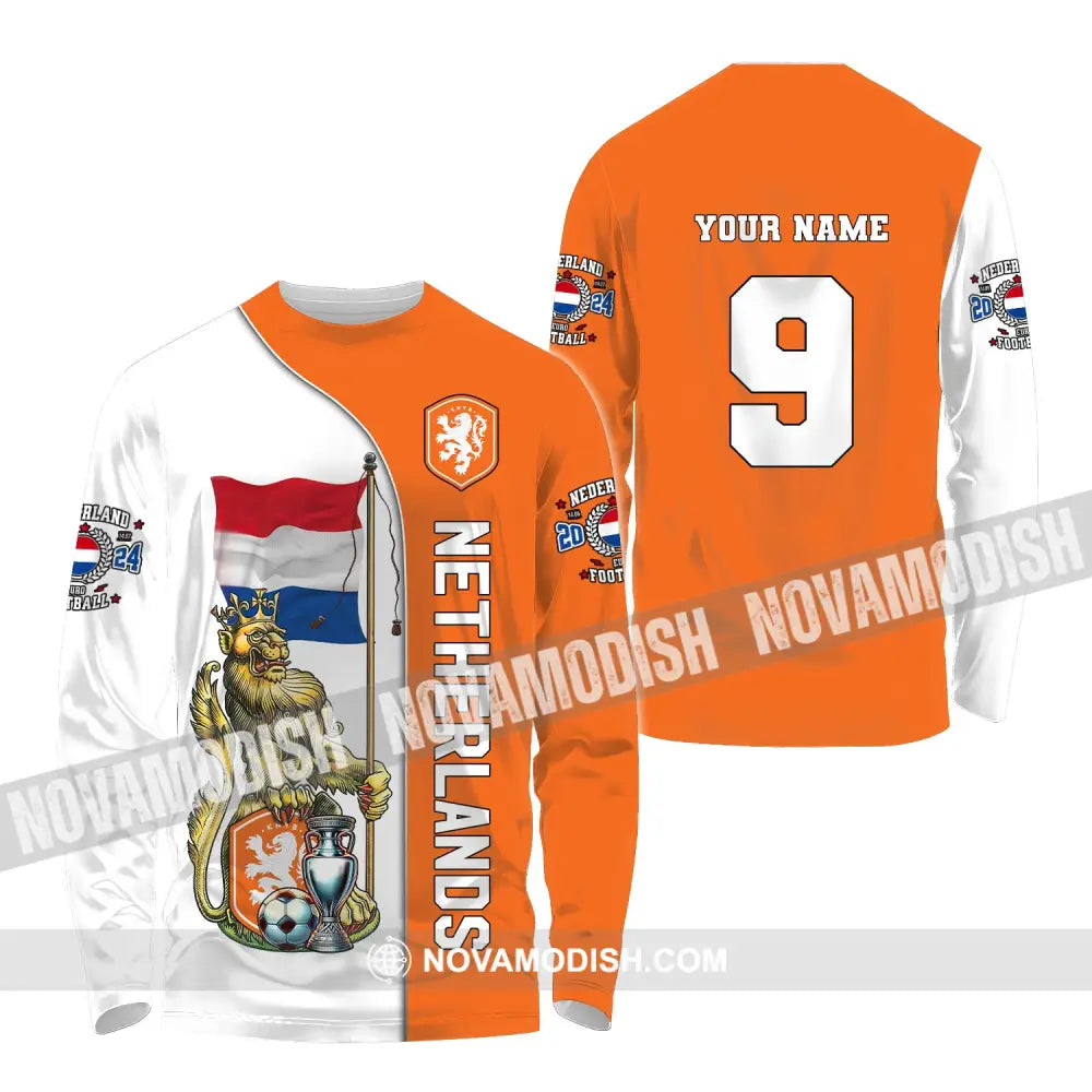 Unisex Shirt Custom Name And Number Netherlands Euro 2024 Football Polo Long Sleeve / S T-Shirt