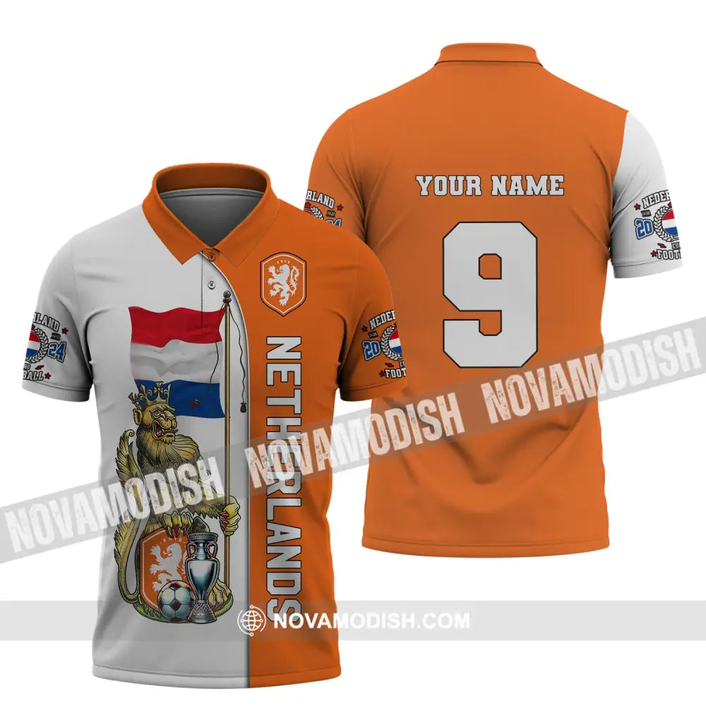 Unisex Shirt Custom Name And Number Netherlands Euro 2024 Football Polo Long Sleeve / S T-Shirt