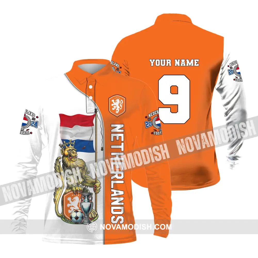 Unisex Shirt Custom Name And Number Netherlands Euro 2024 Football Polo Long Sleeve / S T-Shirt