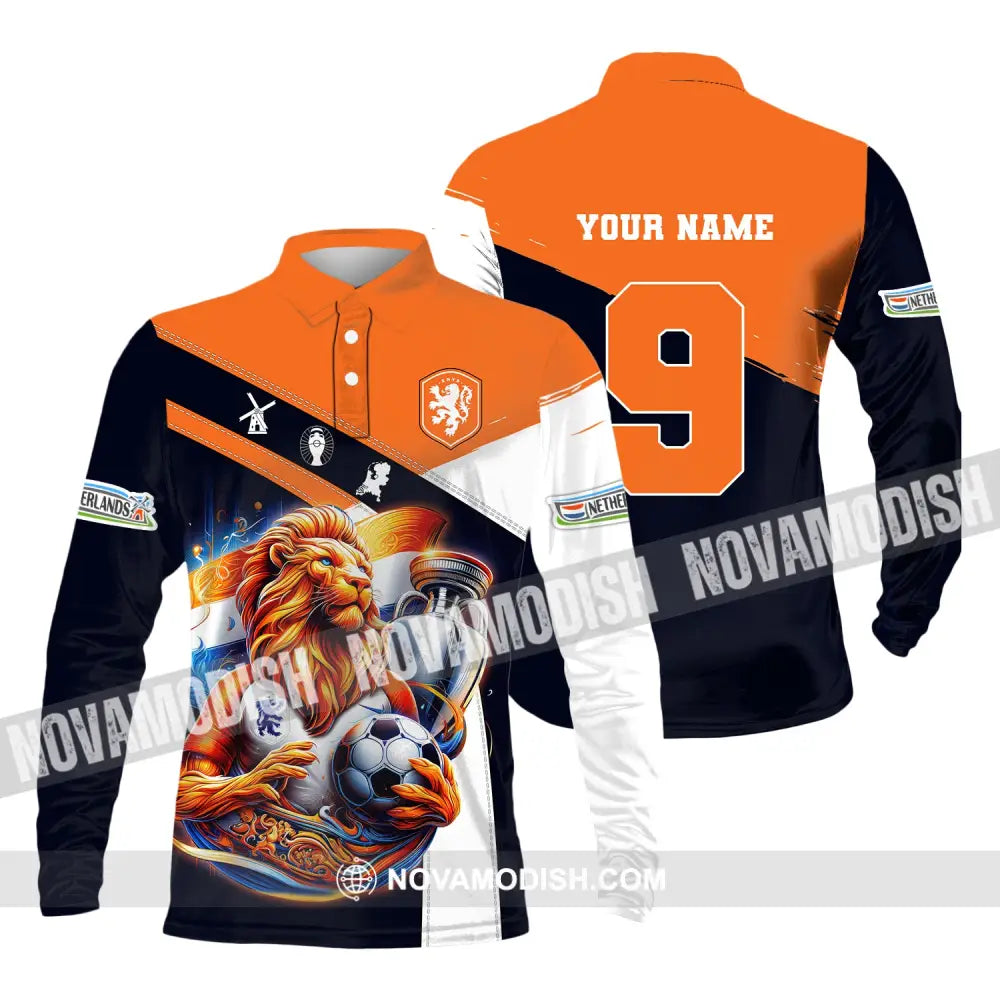 Unisex Shirt Custom Name And Number Netherlands Euro 2024 Football Polo Long Sleeve / S T-Shirt