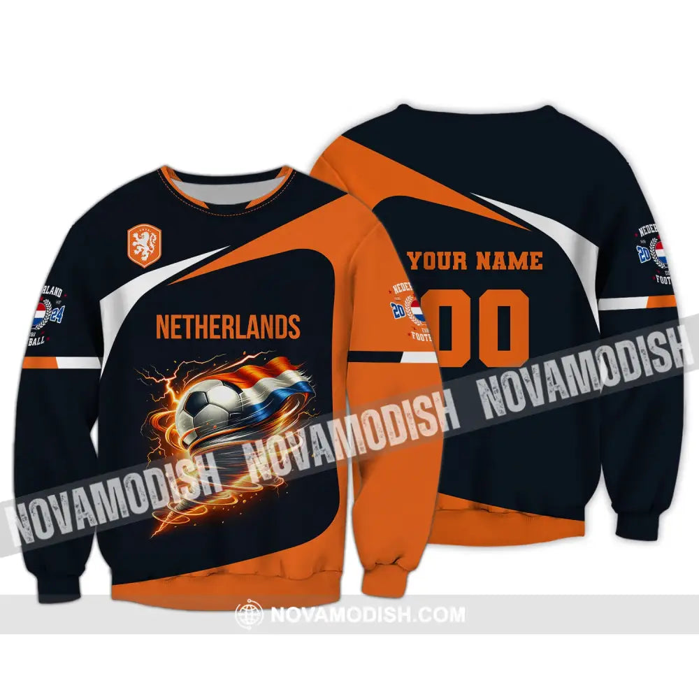 Unisex Shirt Custom Name And Number Netherlands Euro 2024 Football Polo Long Sleeve / S T-Shirt