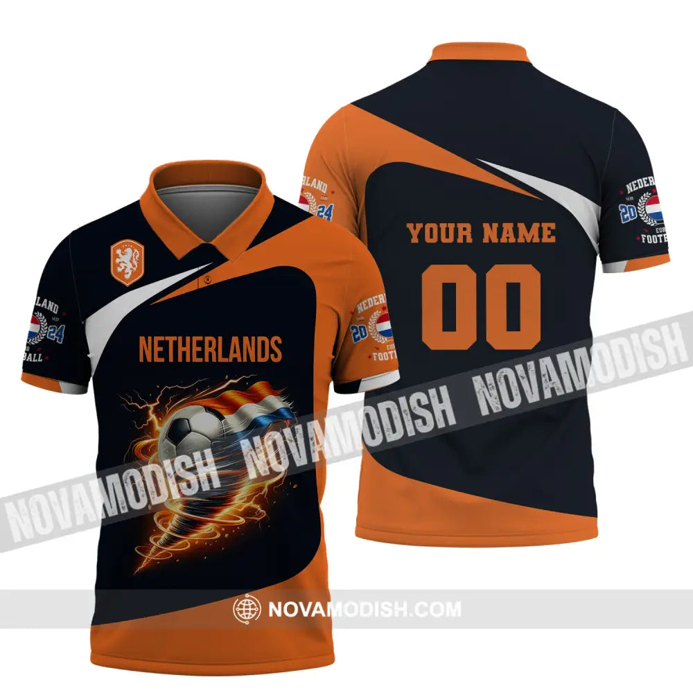 Unisex Shirt Custom Name And Number Netherlands Euro 2024 Football Polo Long Sleeve / S T-Shirt