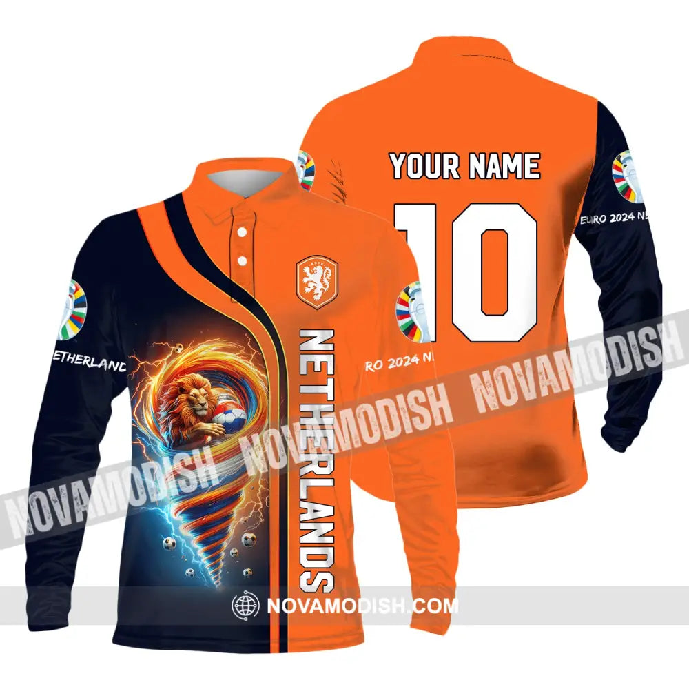 Unisex Shirt Custom Name And Number Netherlands Euro 2024 Football Polo Long Sleeve / S T-Shirt