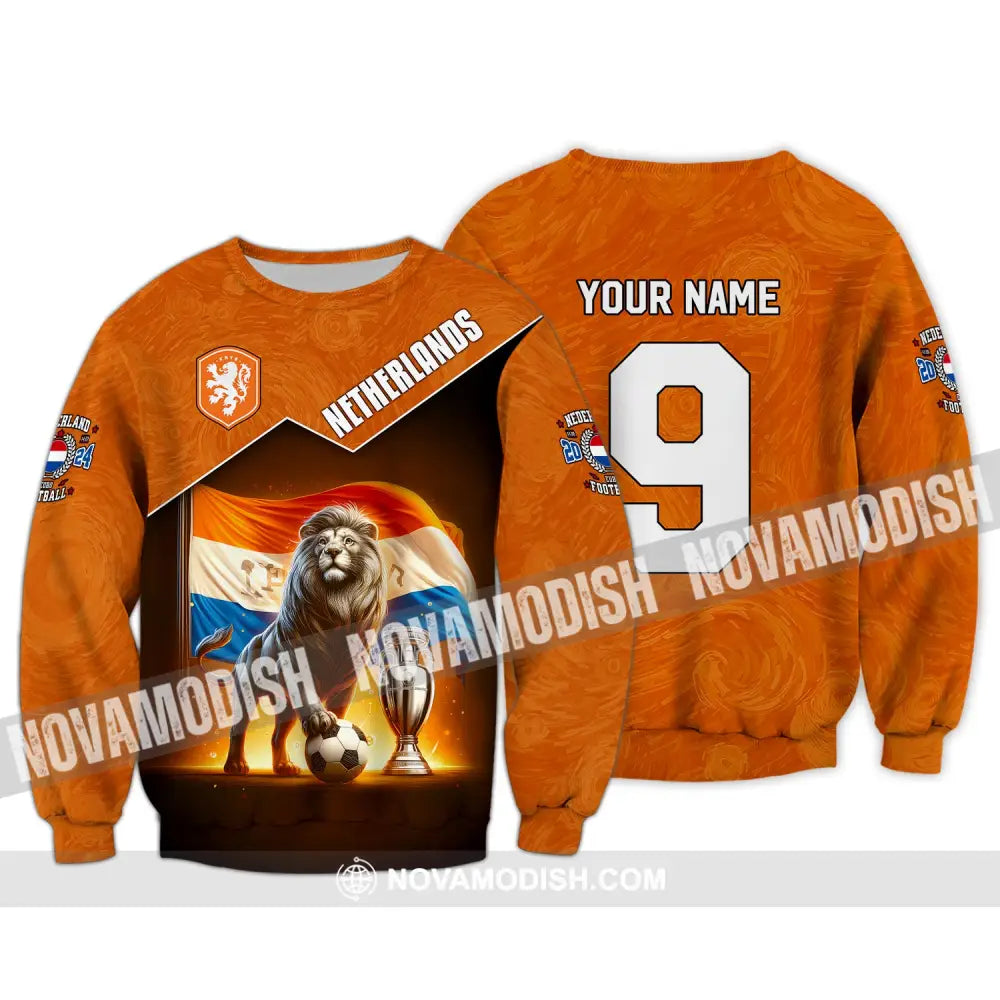 Unisex Shirt Custom Name And Number Netherlands Euro 2024 Football Polo Long Sleeve / S T-Shirt