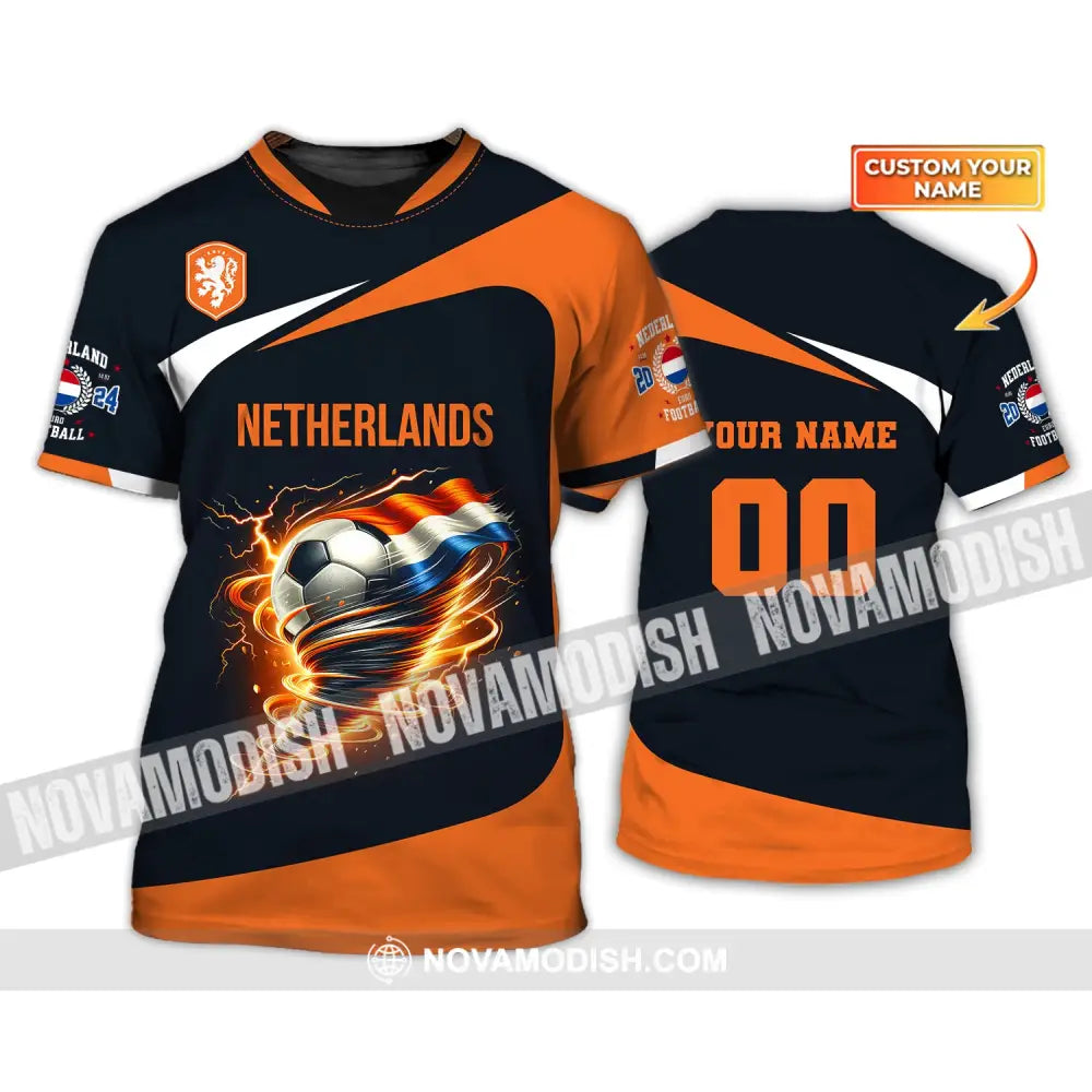 Unisex Shirt Custom Name And Number Netherlands Euro 2024 Football Polo Long Sleeve T-Shirt