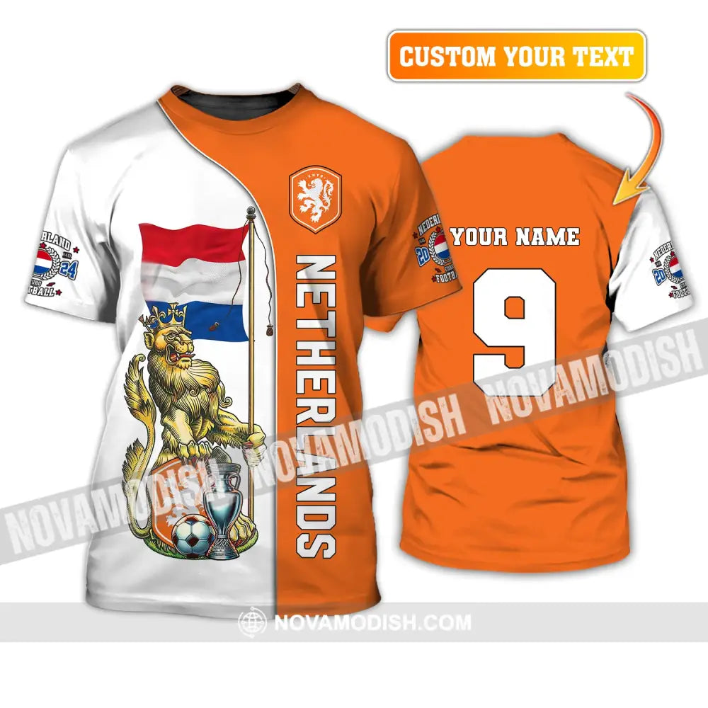 Unisex Shirt Custom Name And Number Netherlands Euro 2024 Football Polo Long Sleeve T-Shirt