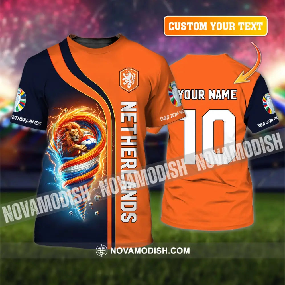 Unisex Shirt Custom Name And Number Netherlands Euro 2024 Football Polo Long Sleeve T-Shirt