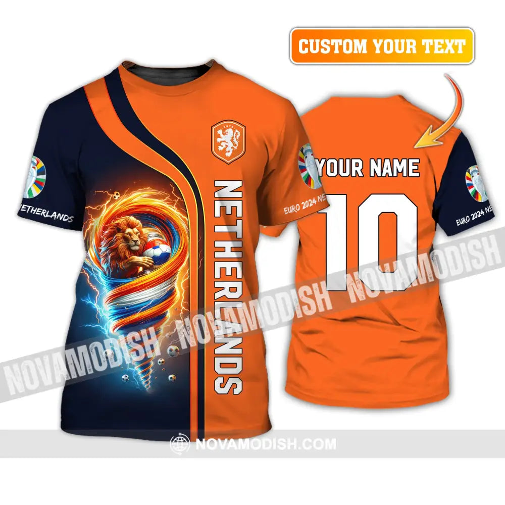 Unisex Shirt Custom Name And Number Netherlands Euro 2024 Football Polo Long Sleeve T-Shirt