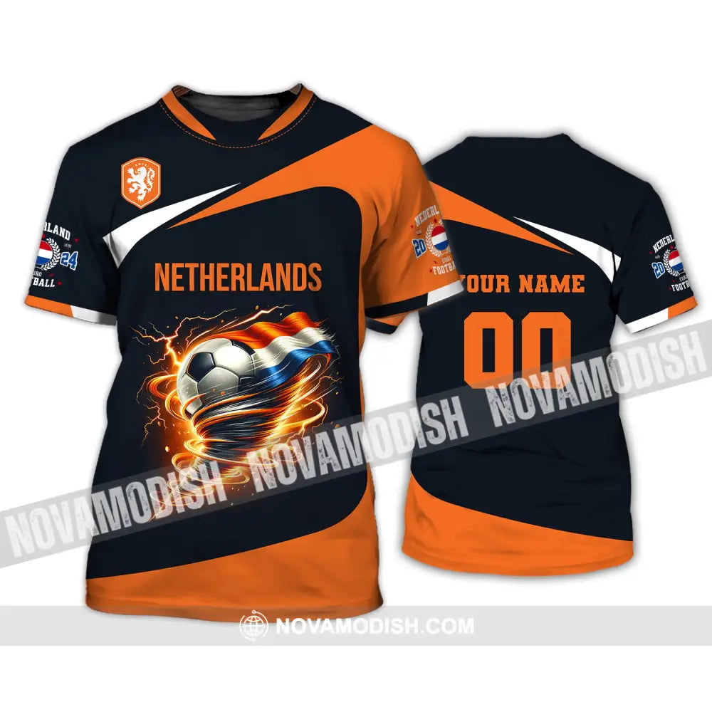 Unisex Shirt Custom Name And Number Netherlands Euro 2024 Football Polo Long Sleeve T-Shirt / S