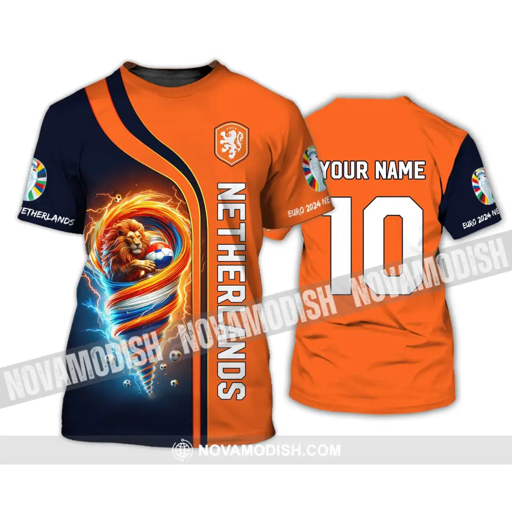 Unisex Shirt Custom Name And Number Netherlands Euro 2024 Football Polo Long Sleeve T-Shirt / S