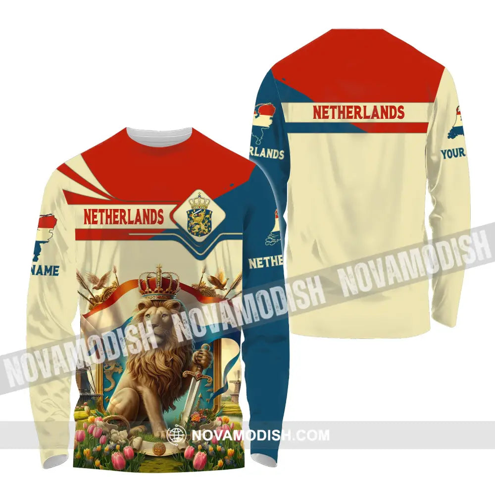 Unisex Shirt Custom Name And Number Netherlands Football Polo Long Sleeve / S T-Shirt
