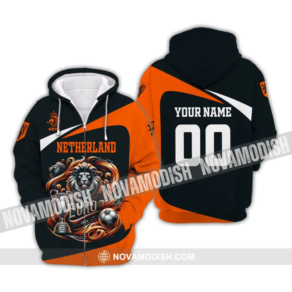 Unisex Shirt Custom Name And Number Netherlands Football Polo Long Sleeve Zipper Hoodie / S T-Shirt