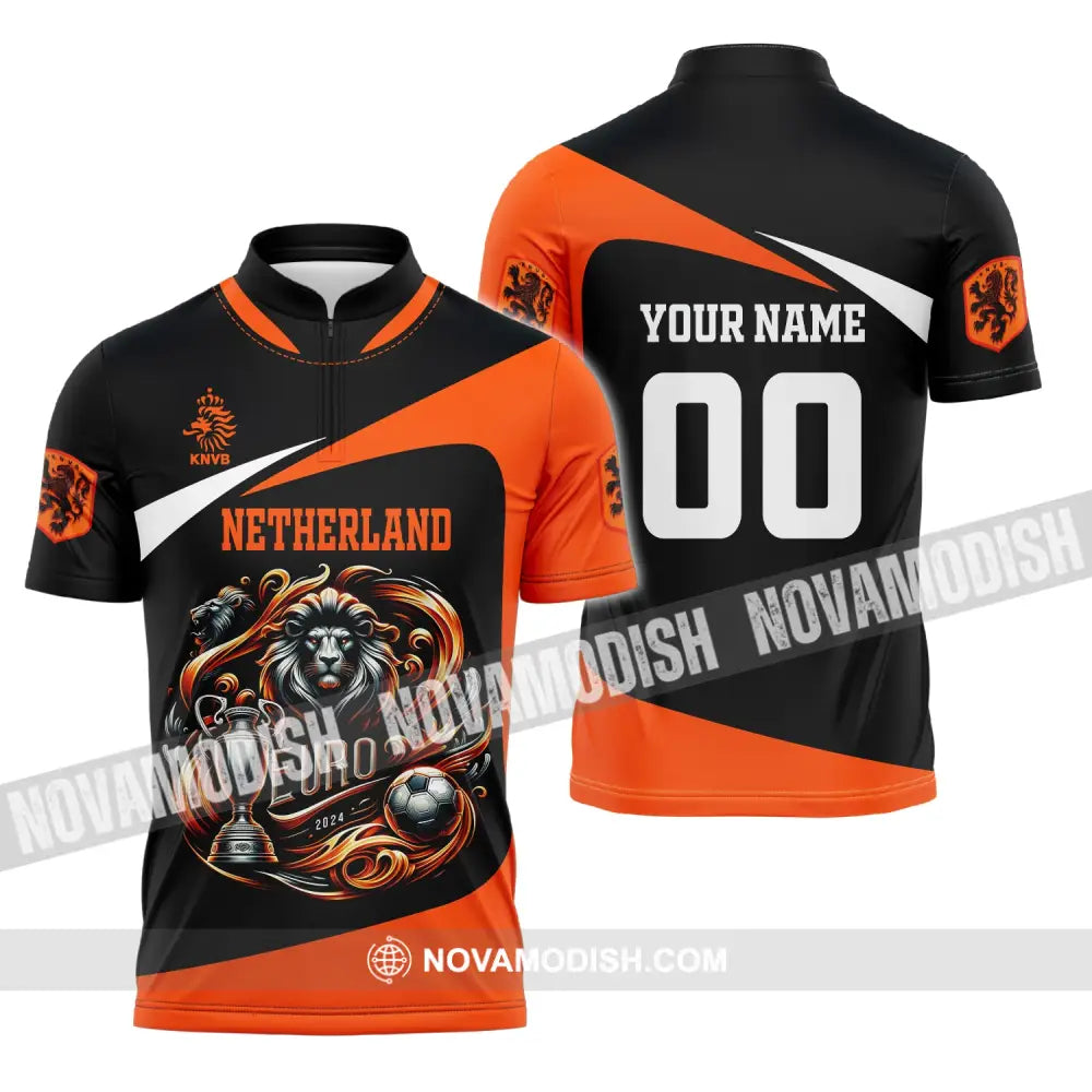 Unisex Shirt Custom Name And Number Netherlands Football Polo Long Sleeve Zipper / S T-Shirt