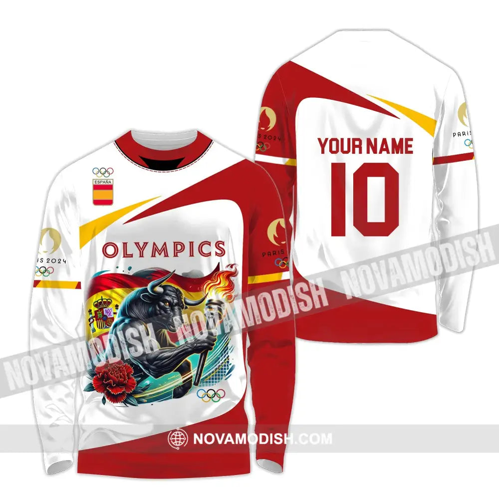 Unisex Shirt - Custom Name And Number Olympics Paris 2024 Sport Spain Long Sleeve / S T-Shirt