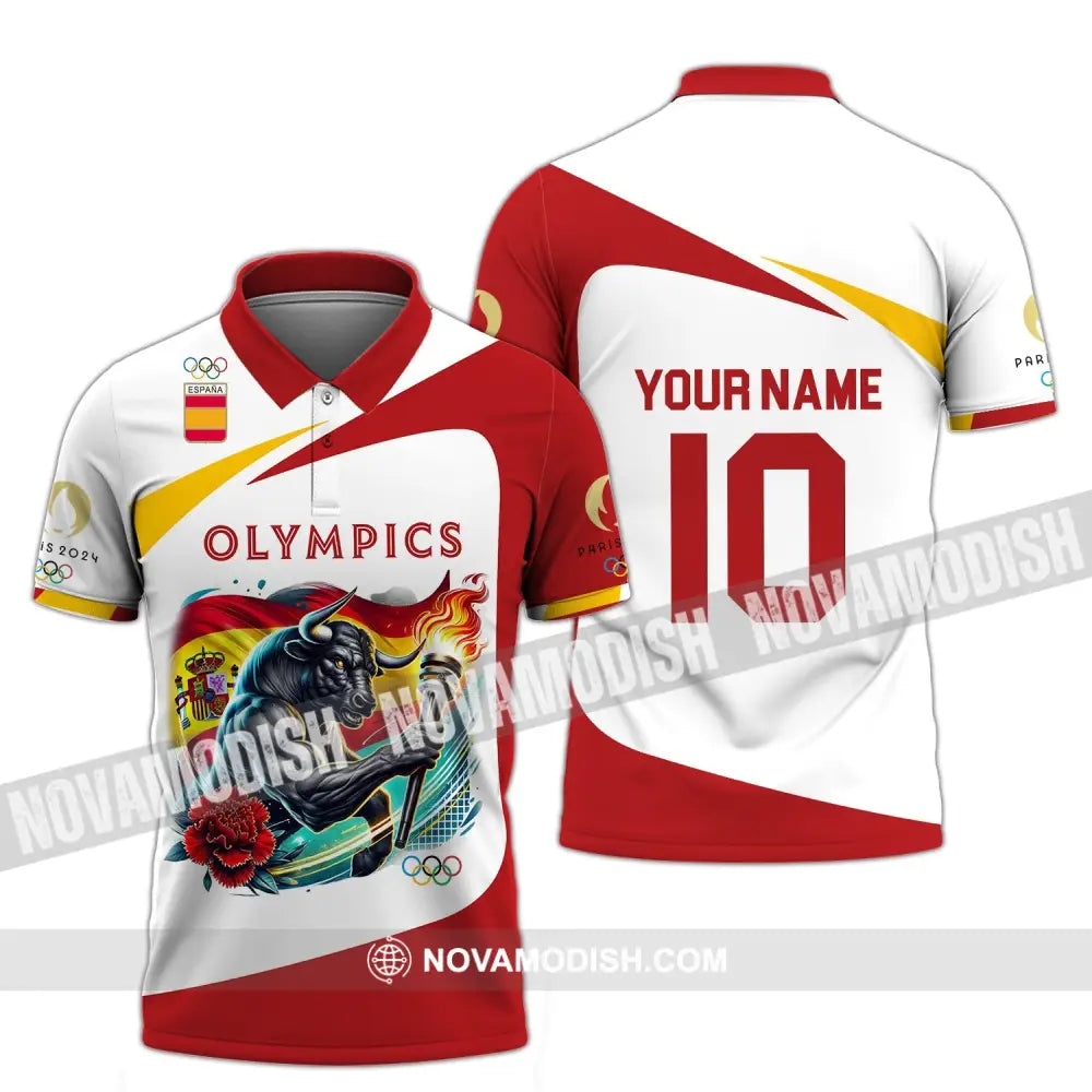 Unisex Shirt - Custom Name And Number Olympics Paris 2024 Sport Spain Polo / S T-Shirt