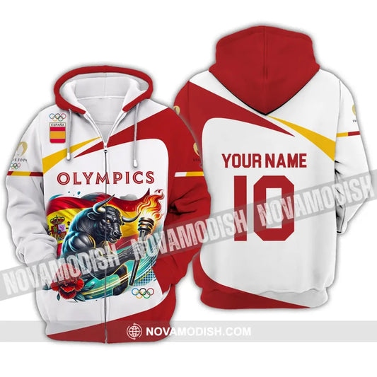 Unisex Shirt - Custom Name And Number Olympics Paris 2024 Sport Spain Zipper Hoodie / S T-Shirt